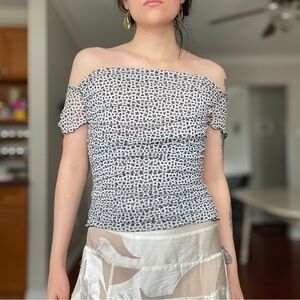 Diane Furstenberg 100% Silk Printed Square Neck Rouged Short Sleeve Blouse